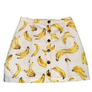White Banana-Print Button-Front Midi Skirt